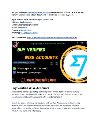 Secure & Ready-to-Use Verified Wise Accounts – Buy Now