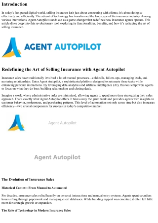 Redefining the Art of Selling Insurance with Agent Autopilot