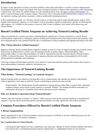 Board-Certified Plastic Surgeons on Achieving Natural-Looking Results