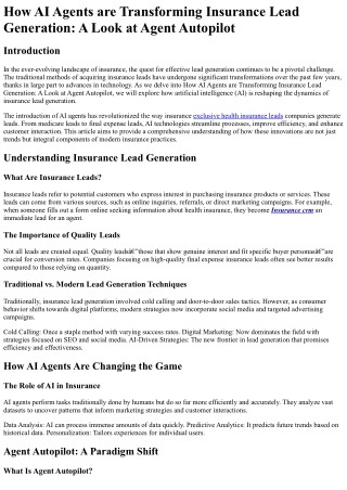 How AI Agents are Transforming Insurance Lead Generation A Look at Agent Autopil