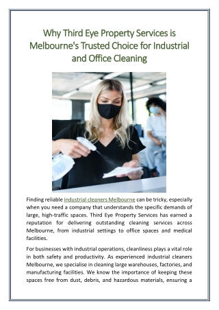 Why Third Eye Property Services is Melbourne's Trusted Choice for Industrial and Office Cleaning