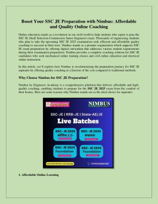 Boost Your SSC JE Preparation with Nimbus Affordable and Quality Online Coaching