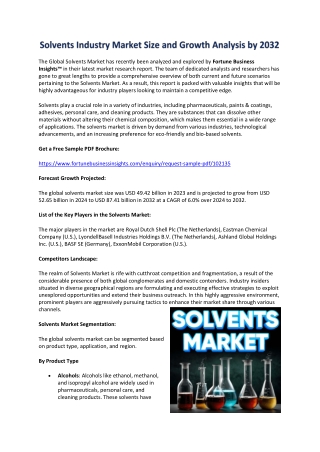 Solvents Market Share, Future Demand, and Forecast to 2032