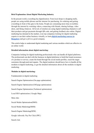 Brief Explanation About Digital Marketing Industry