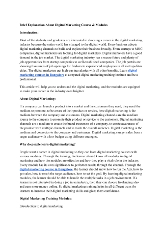 Brief Explain About Digital Marketing Course & Modules