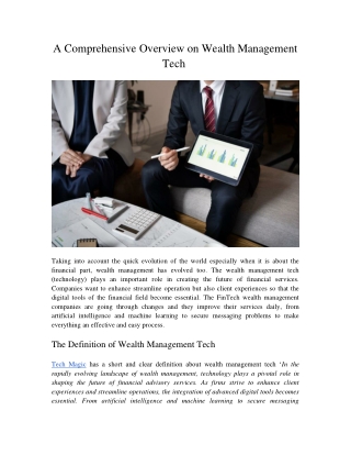 A Comprehensive Overview on Wealth Management Tech