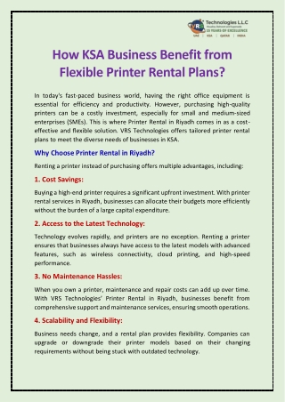 How KSA Business Benefit from Flexible Printer Rental Plans?