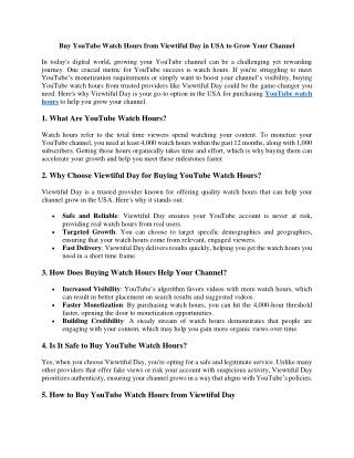 Buy YouTube Watch Hours from Viewtiful Day in USA to Grow Your Channel