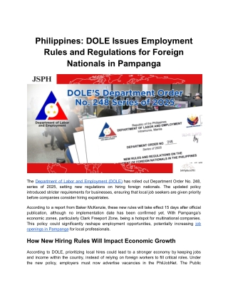 JobSpherePH _ Philippines_ DOLE Issues Employment Rules and Regulations for Foreign Nationals in Pampanga
