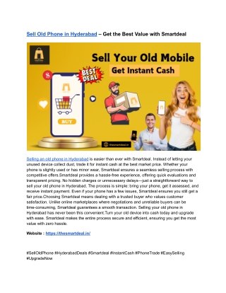 Sell Old Phone in Hyderabad – Get the Best Value with Smartdeal