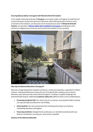 Ensuring Balcony Safety in Gurugram with Networks Birds Net Solution