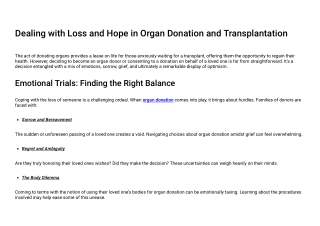 Dealing with Loss and Hope in Organ Donation and Transplantation