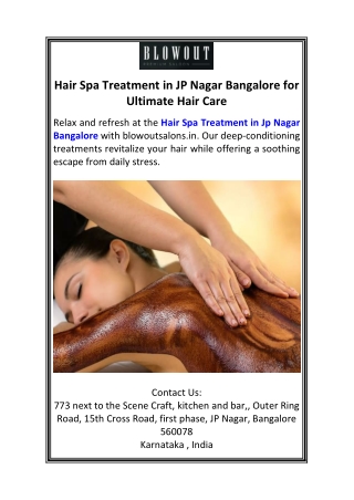 Hair Spa Treatment in JP Nagar Bangalore for Ultimate Hair Care