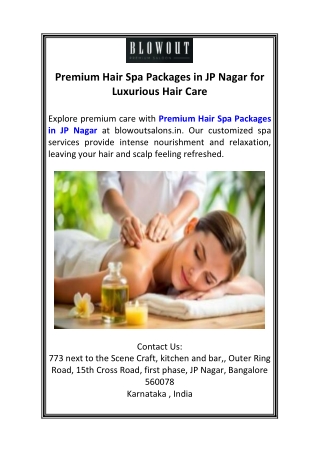 Premium Hair Spa Packages in JP Nagar for Luxurious Hair Care