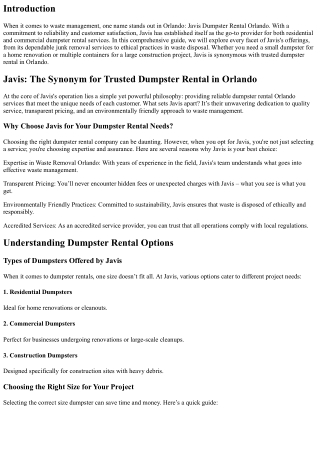 Javis: The Synonym for Trusted Dumpster Rental in Orlando