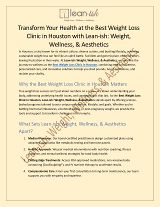 Best Weight Loss Clinic in Houston with Lean-ish