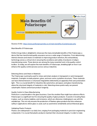 Main Benefits Of Polariscope