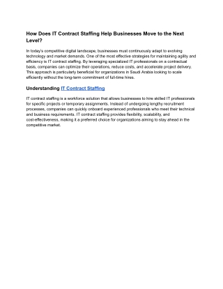 How Does IT Contract Staffing Help Businesses Move to the Next Level