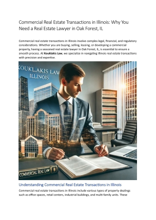 Commercial Real Estate Transactions in Illinois - Why You Need a Real Estate Lawyer in Oak Forest, IL