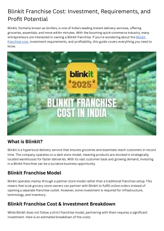 Blinkit Franchise Cost