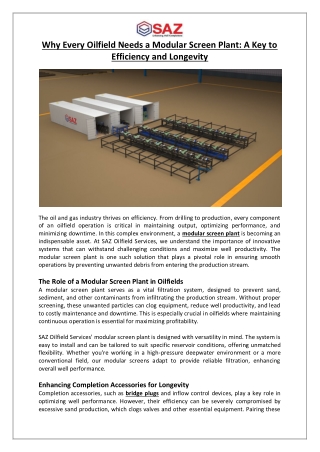 Why Every Oilfield Needs a Modular Screen Plant A Key to Efficiency and Longevity
