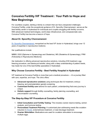 Conceiva Fertility IVF Treatment - Your Path to Hope and New Beginnings