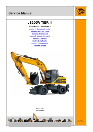 JCB JS200W TIER III WHEELED EXCAVATOR Service Repair Manual Instant Download