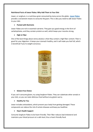 Nutritional Facts of Jowar Flakes: Why Add Them to Your Diet