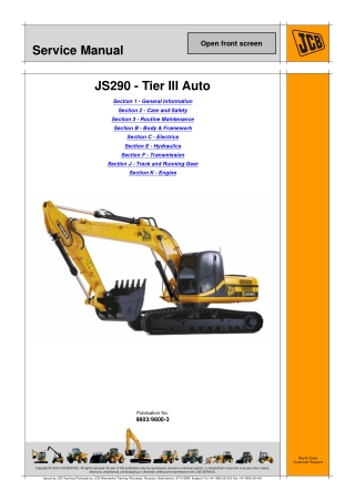JCB JS290 AUTO TIER3 TRACKED EXCAVATOR Service Repair Manual Instant Download