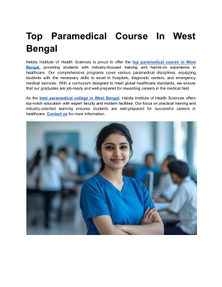 Top Paramedical Course In West Bengal