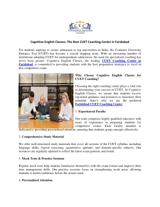 Cognitive English Classes The Best CUET Coaching Center in Faridabad