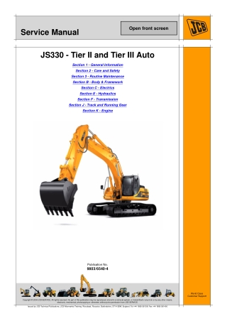 JCB JS330 AUTO TIER2 AND TIER3 TRACKED EXCAVATOR Service Repair Manual Instant Download