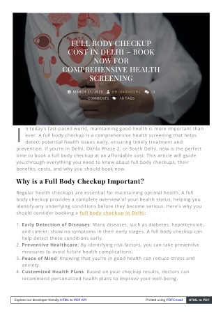 Full Body Checkup Cost in Delhi – Book Now for Comprehensive Health Screening