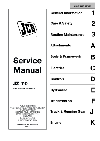 JCB JZ70 TRACKED EXCAVATOR Service Repair Manual Instant Download