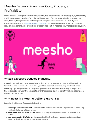 Meesho Delivery Franchise