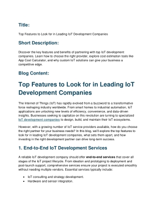 Top Features to Look for in Leading IoT Development Companies