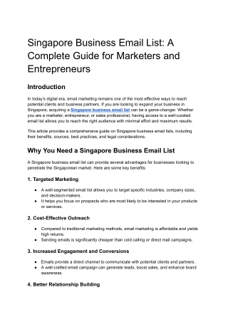 Singapore Business Email List: A Complete Guide for Marketers and Entrepreneurs