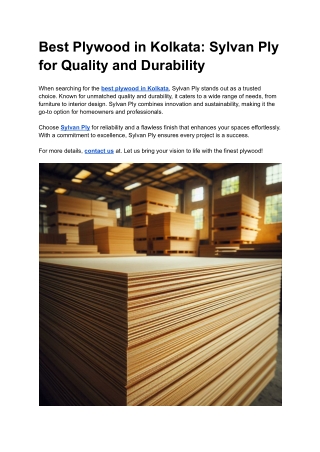 Best Plywood in Kolkata_ Sylvan Ply for Quality and Durability