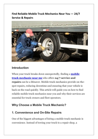 Find Reliable Mobile Truck Mechanics Near You — 24/7 Service & Repairs