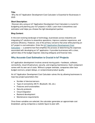 Why the IoT Application Development Cost Calculator is Essential for Businesses