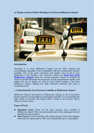 10 Things to Know Before Booking a Taxi from Melbourne Airport