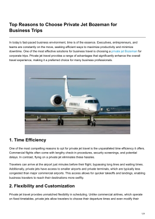 Top Reasons to Choose Private Jet Bozeman for Business Trips