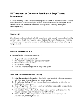 IUI Treatment at Conceiva Fertility – A Step Toward Parenthood