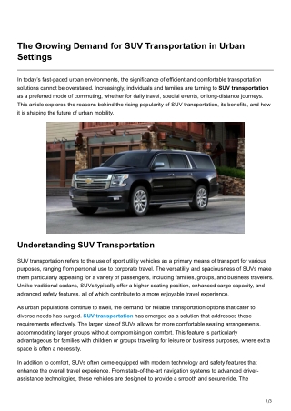 The Growing Demand for SUV Transportation in Urban Settings