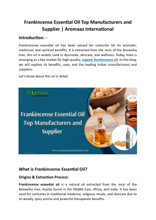 Frankincense Essential Oil Top Manufacturers and Supplier