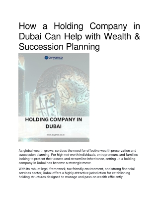 How a Holding Company in Dubai Can Help with Wealth & Succession Planning