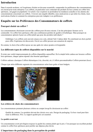 Enquête sur les Préférences des Consommateurs de coffrets