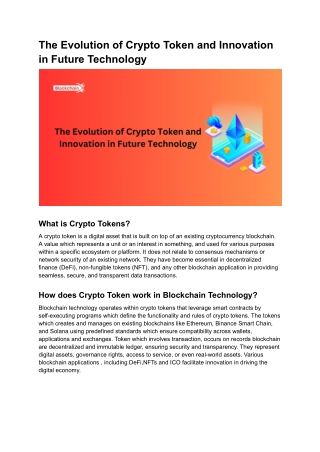 The Evolution of Crypto Token and Innovation in Future Technology