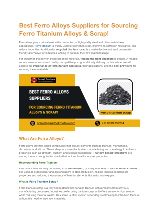 Best Ferro Alloys Suppliers for Sourcing Ferro Titanium Alloys & Scrap