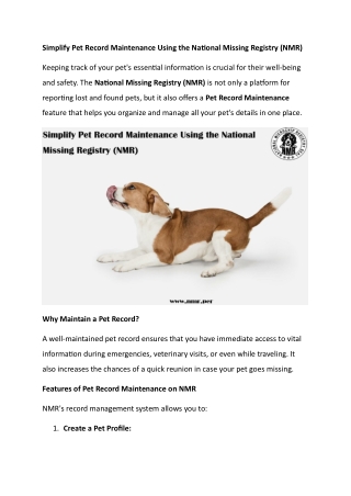 Simplify Pet Record Maintenance Using the National Missing Registry